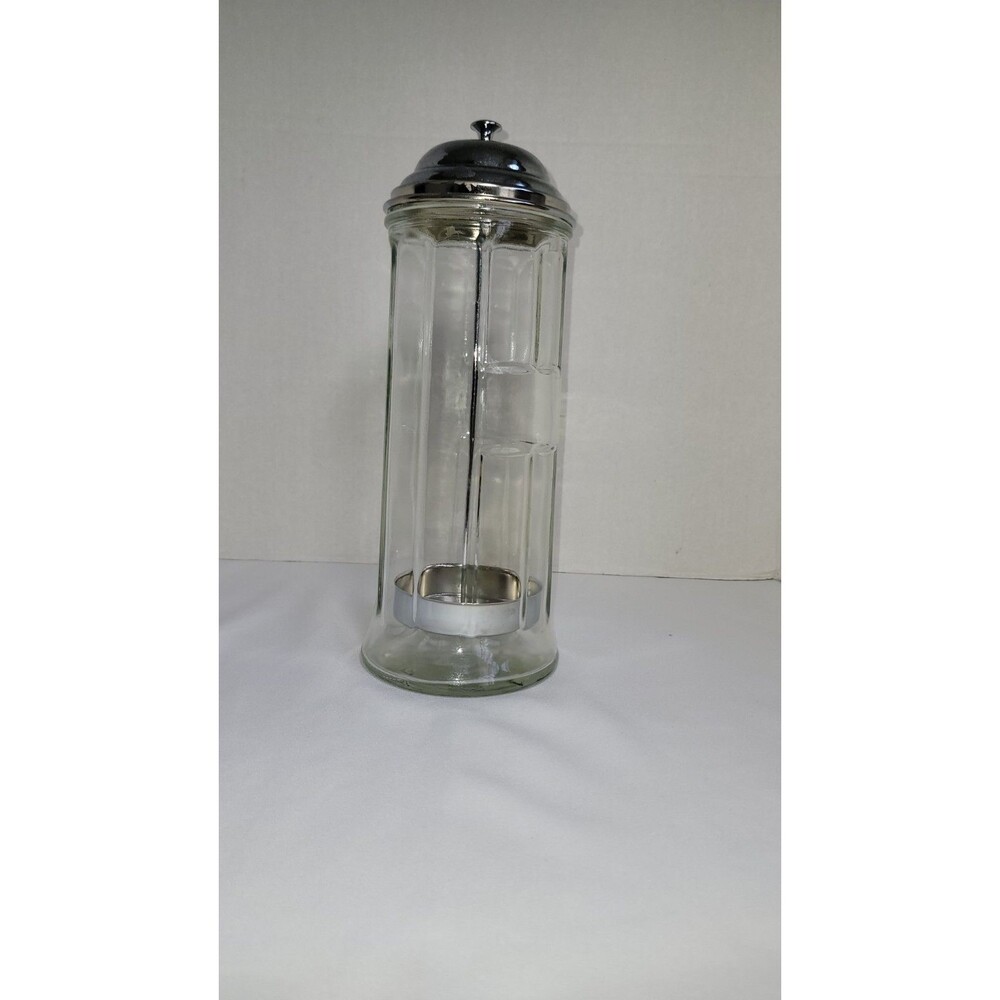 Tablecraft Glass Drinking Straw Holder Straw Dispenser 11" Metal Top Vintage